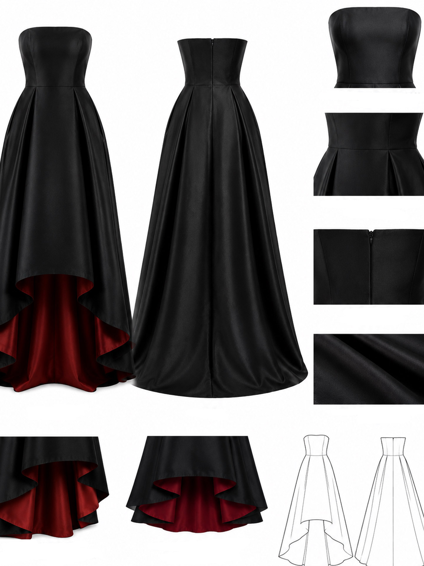 A-Line Strapless Sleeveless Asymmetrical Satin Evening Dresses