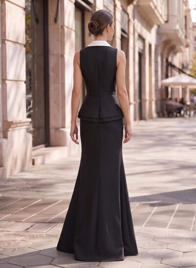 Trumpet/Mermaid V-Neck Sleeveless Floor-Length Satin Evening Dresses