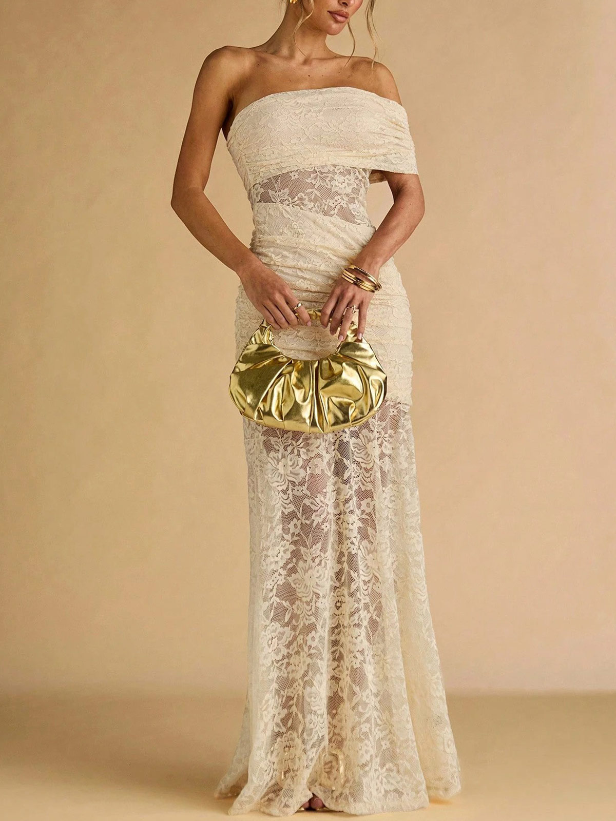 Sheath/Column One-Shoulder Sleeveless Floor-Length Lace Evening Dresses
