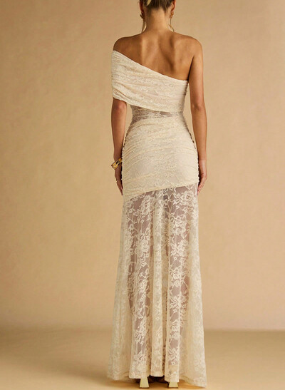 Sheath/Column One-Shoulder Sleeveless Floor-Length Lace Evening Dresses
