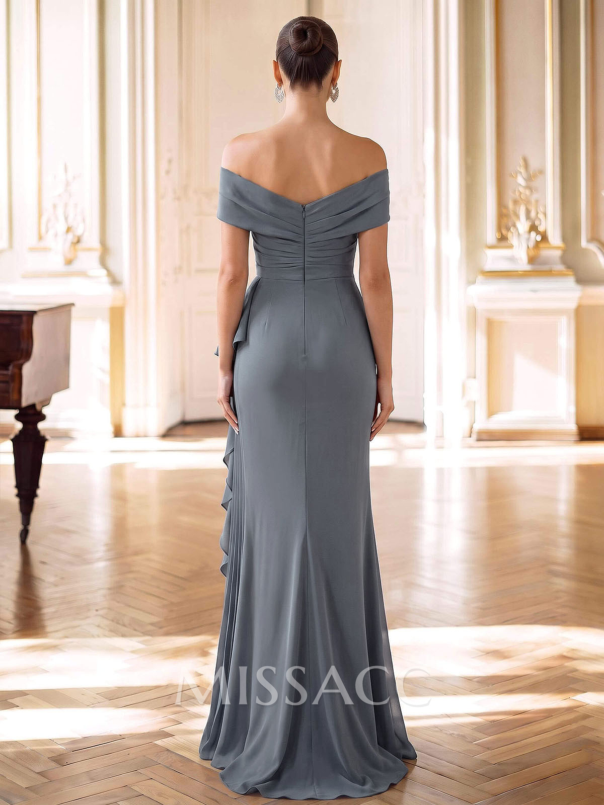 Sheath/Column Off-The-Shoulder Sleeveless Floor-Length Elastic Satin Evening Dresses With Ruffle/Pleated