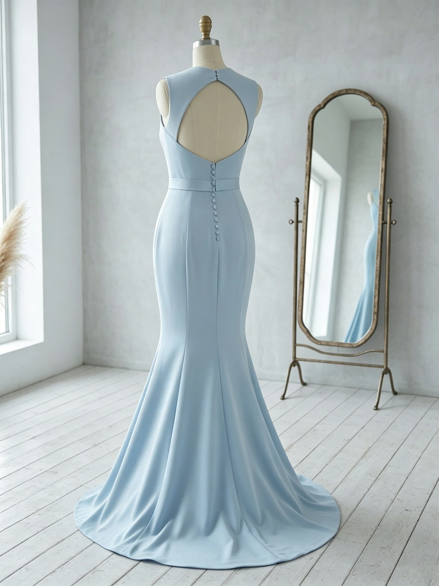 Trumpet/Mermaid Halter/Square Neckline Sleeveless Sweep Train Elastic Satin Evening Dresses