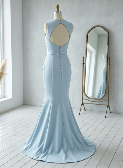 Trumpet/Mermaid Halter/Square Neckline Sleeveless Sweep Train Elastic Satin Evening Dresses