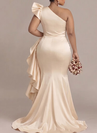 Trumpet/Mermaid Off-The-Shoulder Sleeveless Sweep Train Satin Evening Dresses With Bow(s)