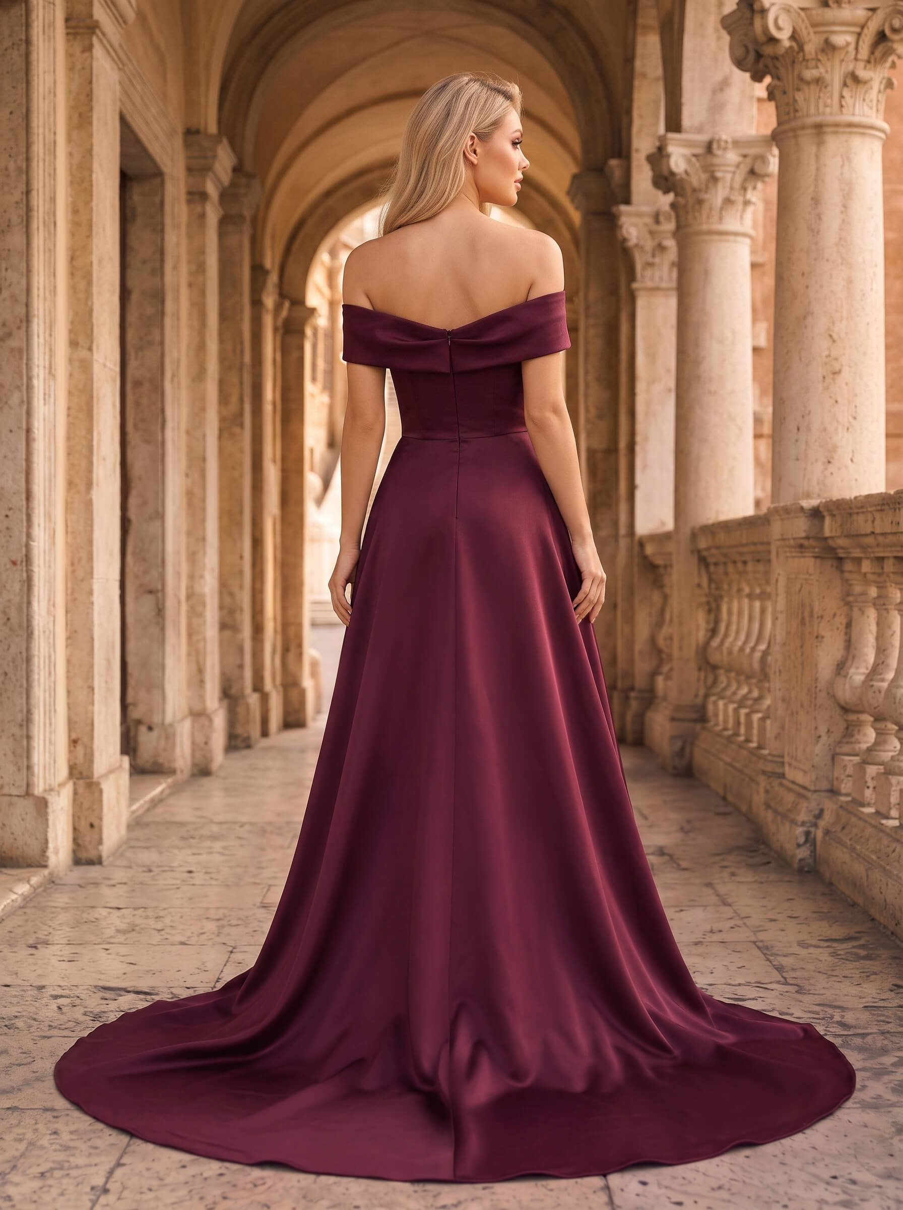 A-Line Off-The-Shoulder Sleeveless Court Train Matte Satin Evening Dresses With Cascading Ruffles A-Line Off-The-Shoulder Sleeveless Court Train Matte Satin Evening Dresses With Cascading Ruffles