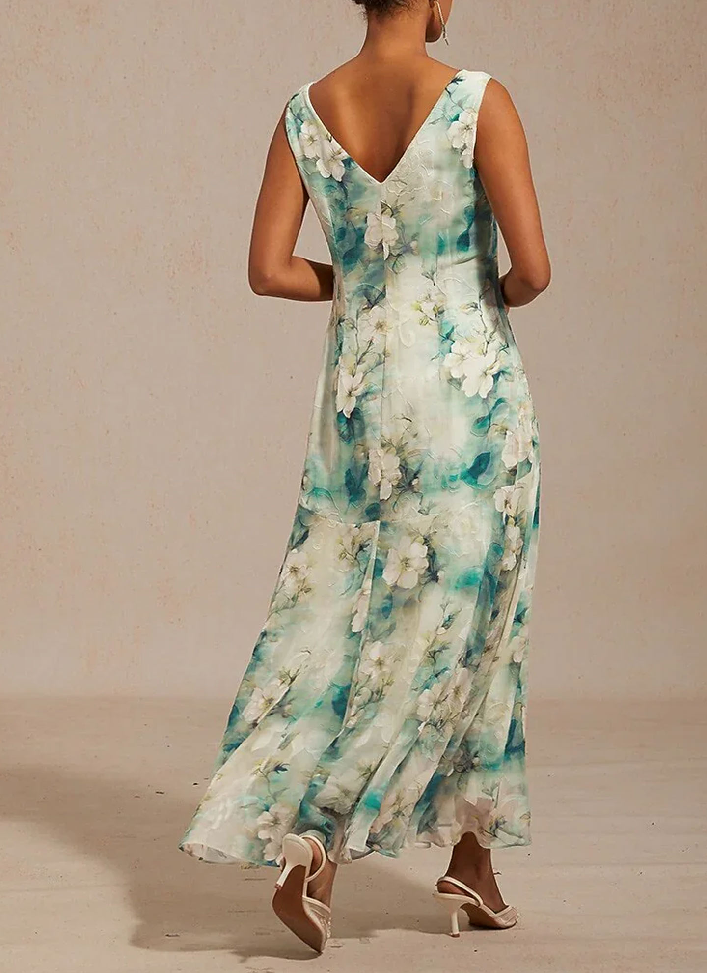 Sheath/Column V-Neck Sleeveless Ankle-Length Chiffon Evening Dresses