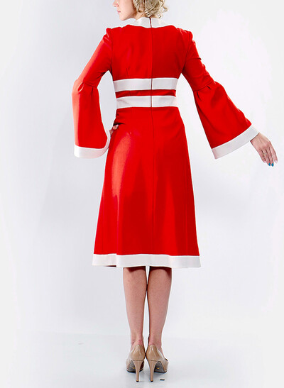 Sheath/Column Scoop Neck Long Sleeves Tea-Length Elastic Satin Evening Dresses With Split Front/High Split