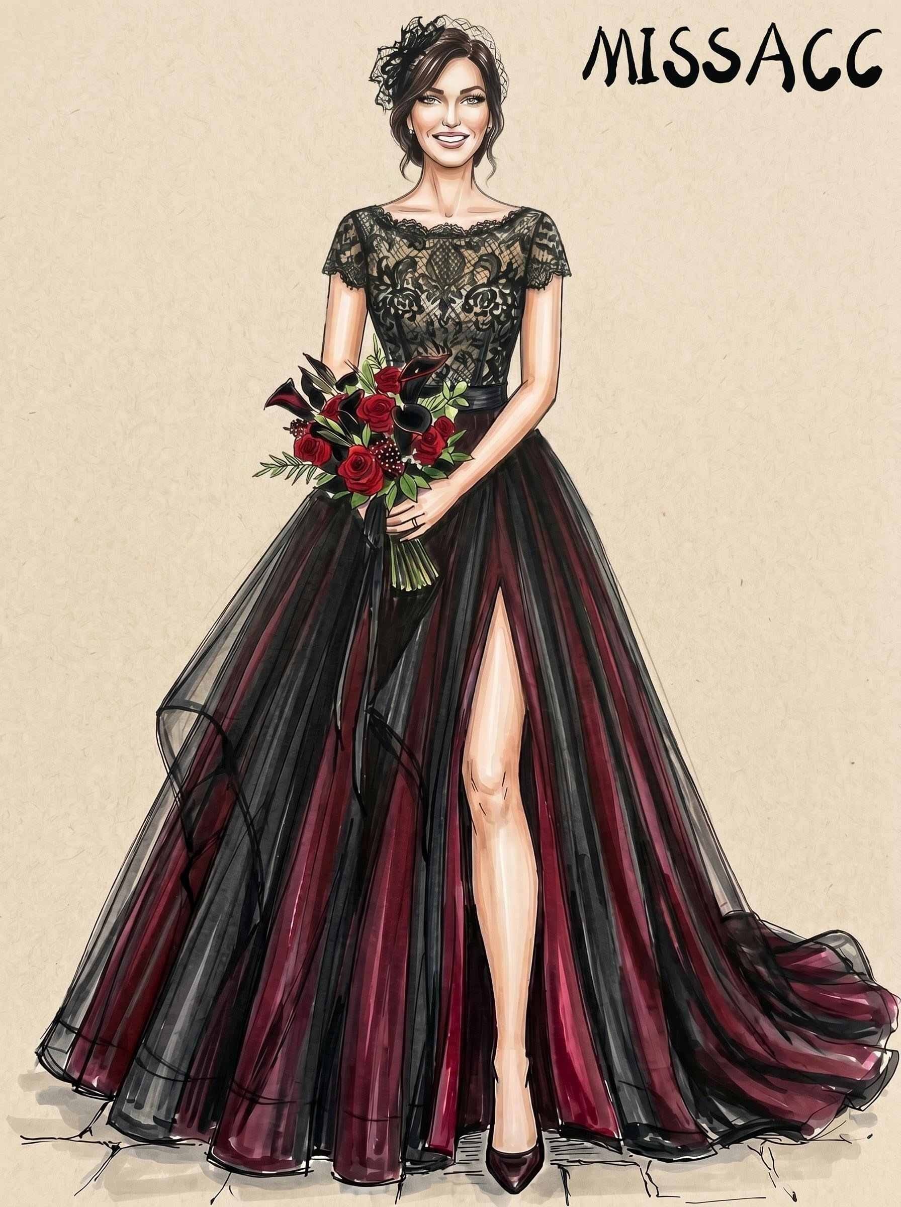 A-Line Scoop Neck Short Sleeves Court Train Lace Evening Dresses With High Split