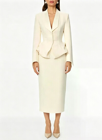 Sheath/Column V-Neck Long Sleeves Tea-Length Elastic Satin Evening Dresses