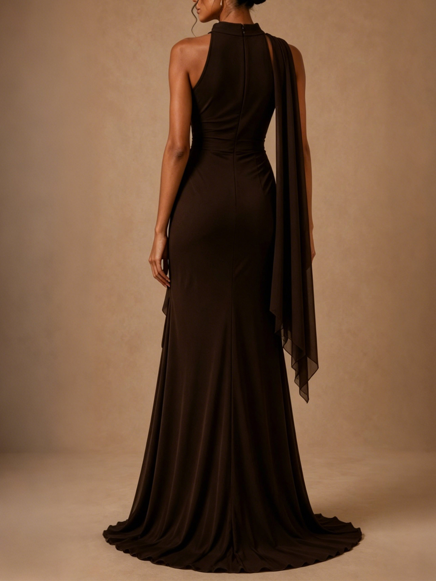 Sheath/Column Halter Sleeveless Sweep Train Chiffon Evening Dresses With High Split