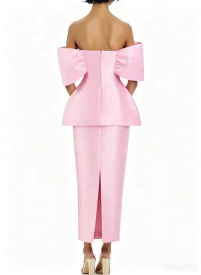 Sheath/Column Off-The-Shoulder Sleeveless Ankle-Length Twill Satin Evening Dresses With