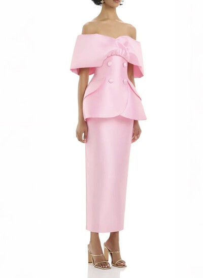 Sheath/Column Off-The-Shoulder Sleeveless Ankle-Length Twill Satin Evening Dresses With