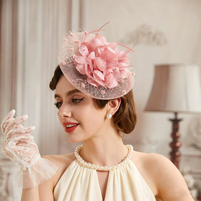 Elegant Faux Feather Flower Mesh Tea Party Fascinators With Headband