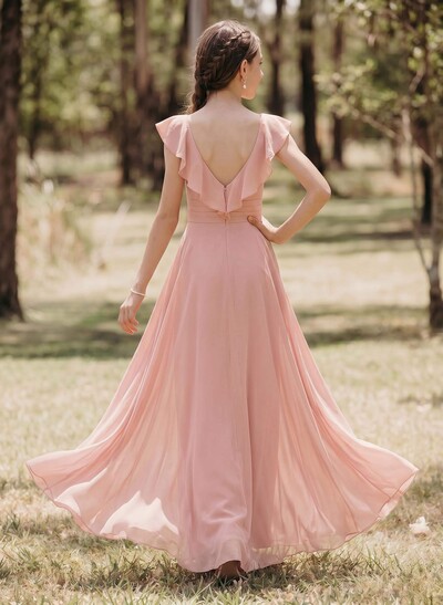 Jumpsuit/Pantsuit Sleeveless Floor-Length Chiffon Junior Bridesmaid Dresses