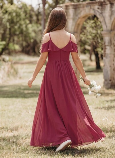 A-Line Off-The-Shoulder Sleeveless Floor-Length Chiffon Junior Bridesmaid Dresses