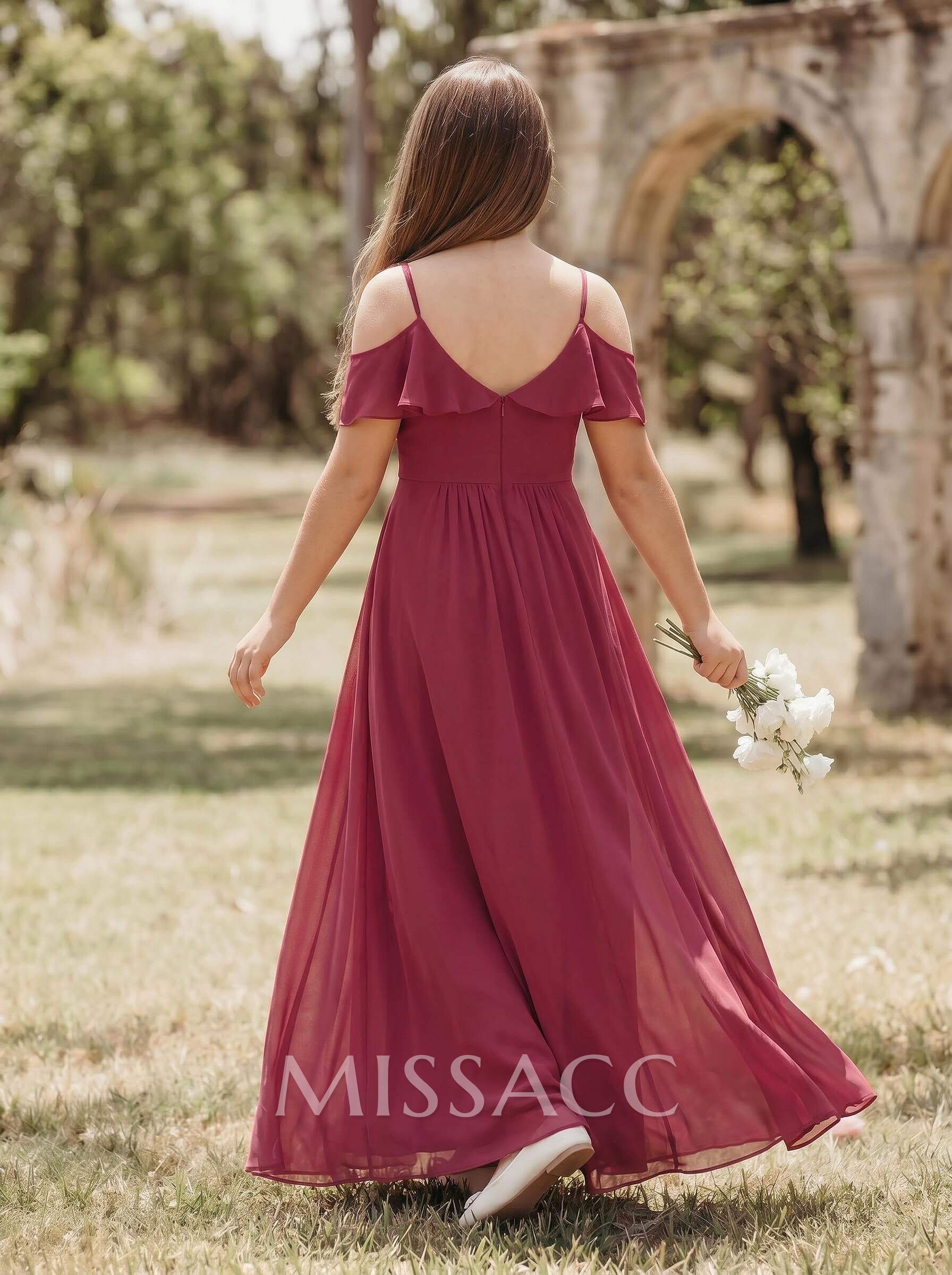 A-Line Off-The-Shoulder Sleeveless Floor-Length Chiffon Junior Bridesmaid Dresses