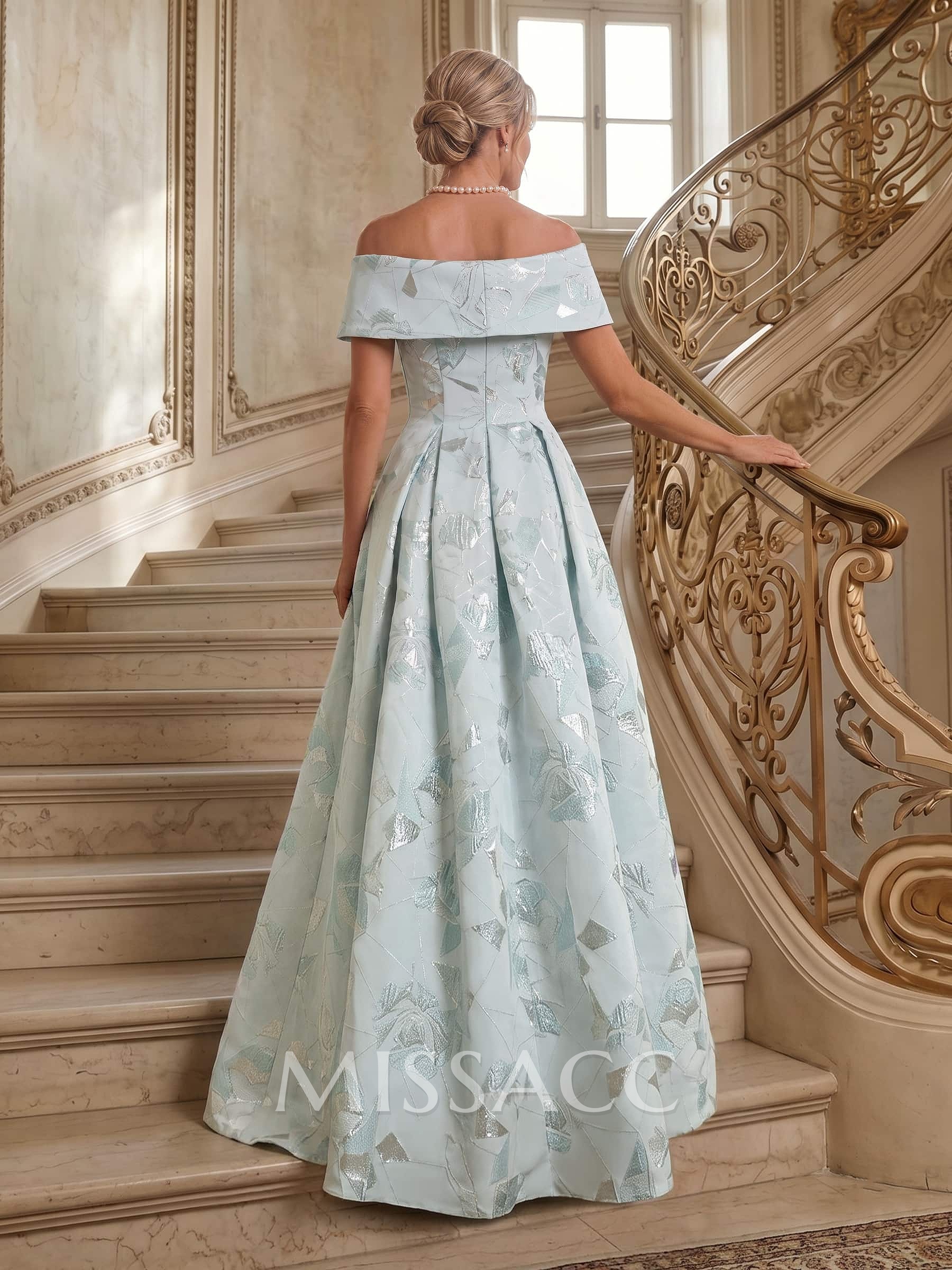 A-Line Off-The-Shoulder Sleeveless Floor-Length Jacquard Mother Of The Bride Dresses