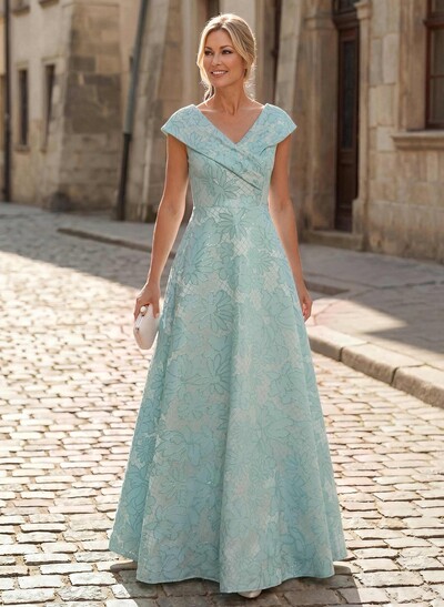 Elegant A-Line V-Neck Floor-Length Jacquard Mother Of The Bride Dresses