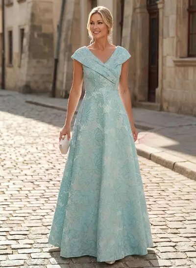 Elegant A-Line V-Neck Floor-Length Jacquard Mother Of The Bride Dresses