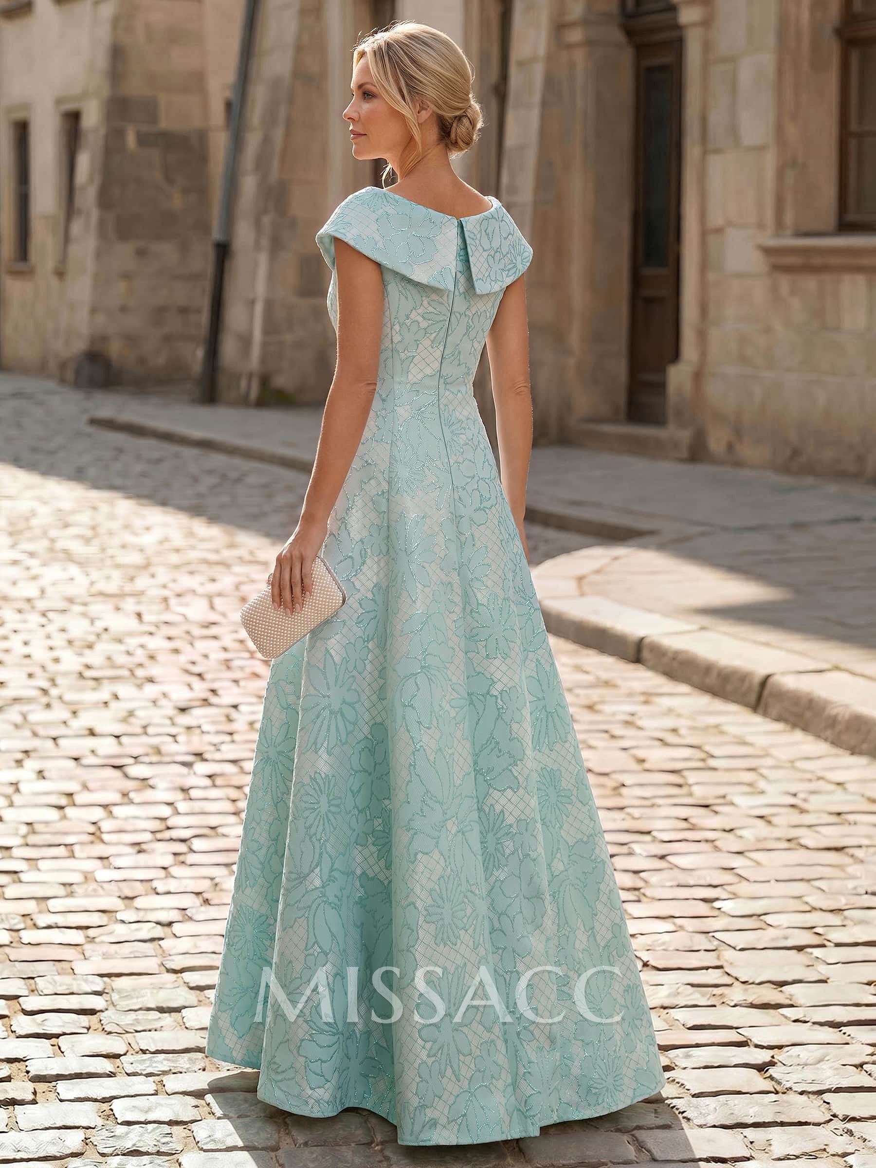 Elegant A-Line V-Neck Floor-Length Jacquard Mother Of The Bride Dresses