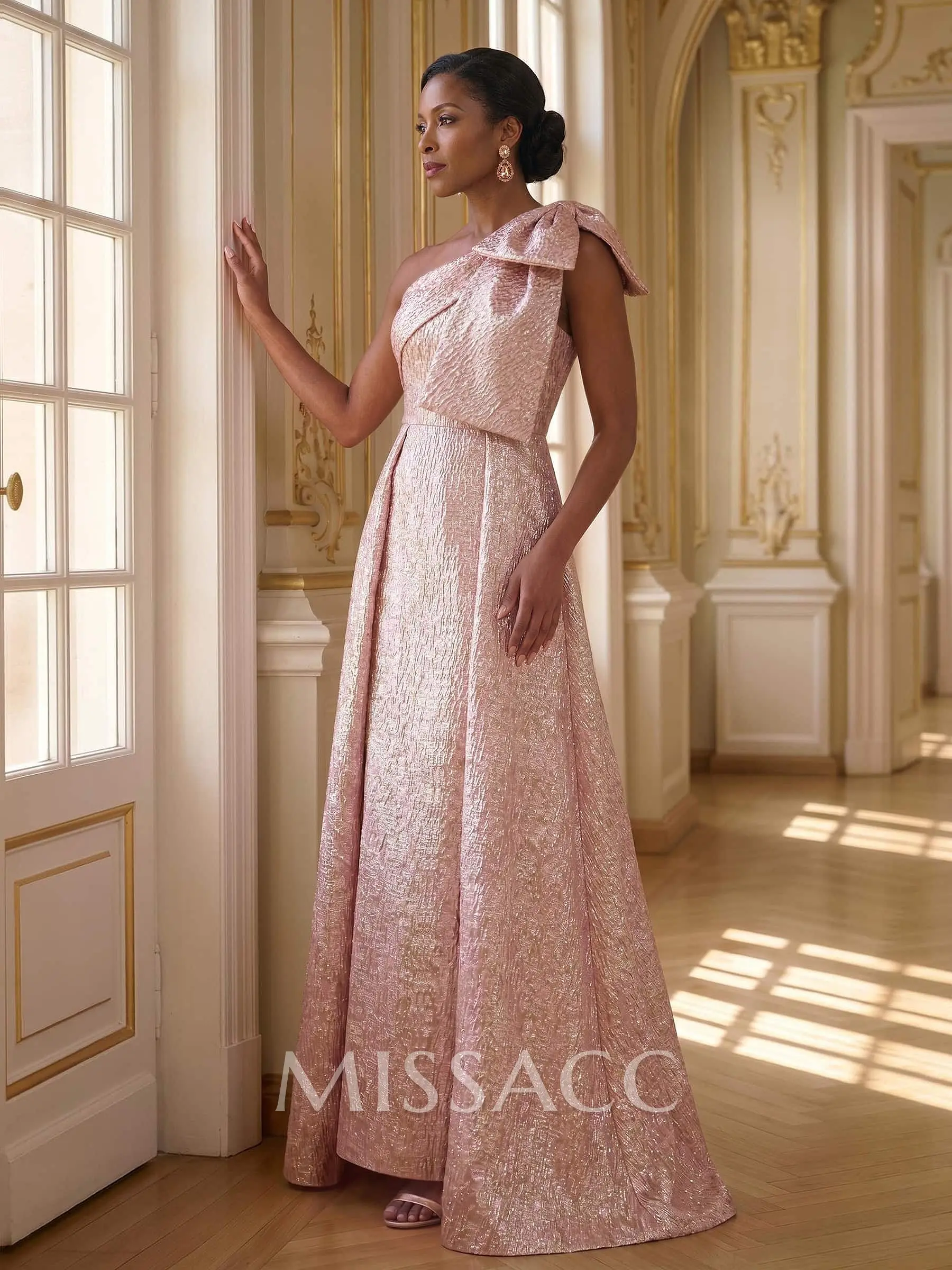 A-Line One-Shoulder Floor-Length Jacquard Mother Of The Bride