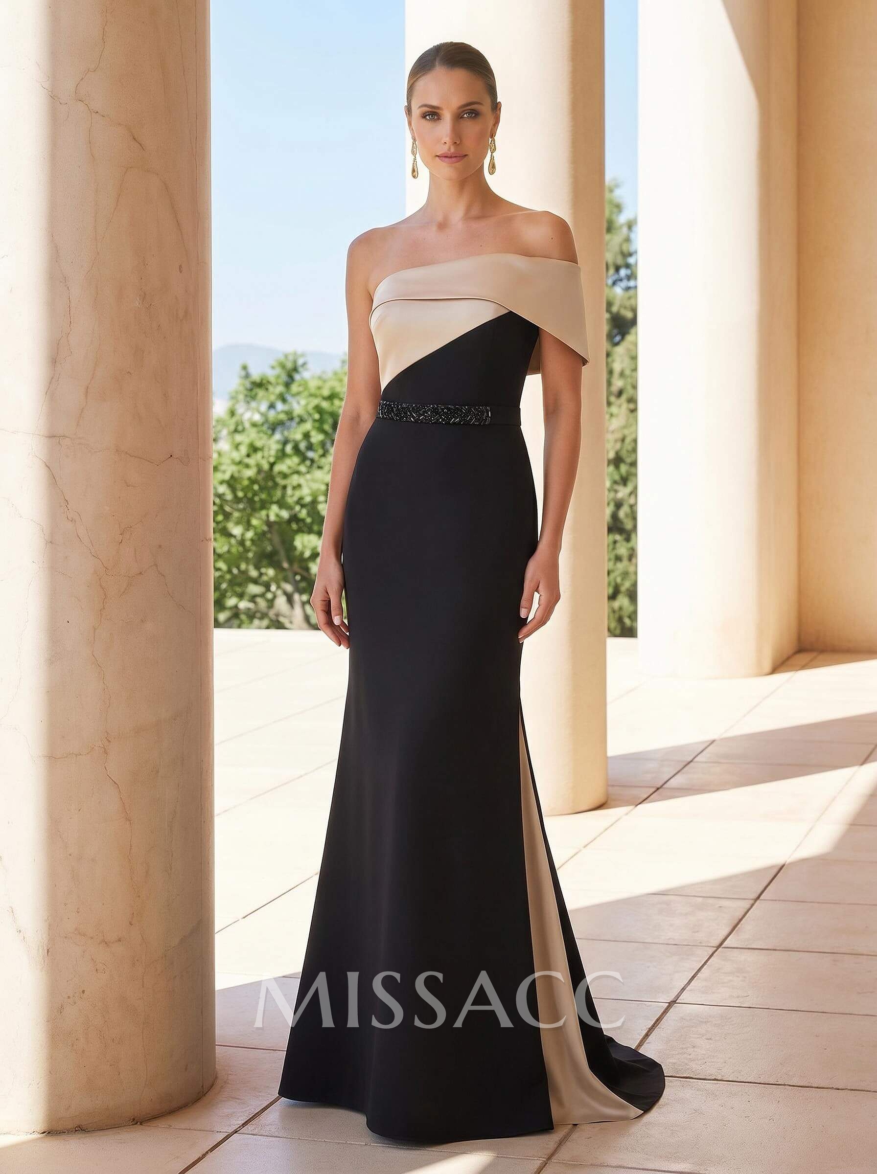 Sheath/Column One-Shoulder Floor-Length Elastic Satin Mother Of The Bride Dresses With Sequins