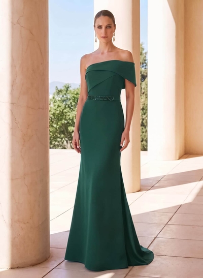 Sheath/Column One-Shoulder Floor-Length Elastic Satin Mother Of The Bride Dresses With Sequins