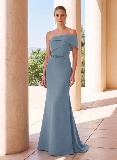Sheath/Column One-Shoulder Floor-Length Elastic Satin Mother Of The Bride Dresses With Sequins