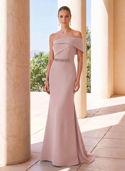 Sheath/Column One-Shoulder Floor-Length Stretch Satin Mother Of The Bride Dresses With Sequins