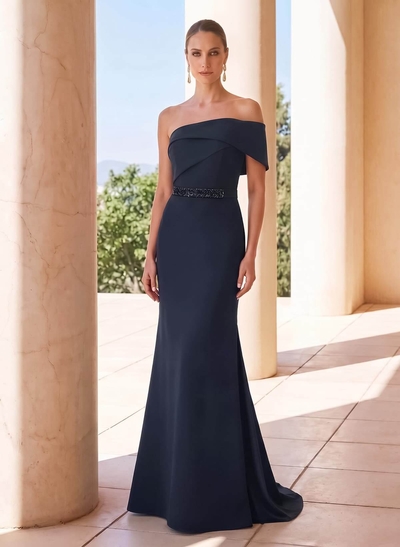 Sheath/Column One-Shoulder Floor-Length Stretch Satin Mother Of The Bride Dresses With Sequins