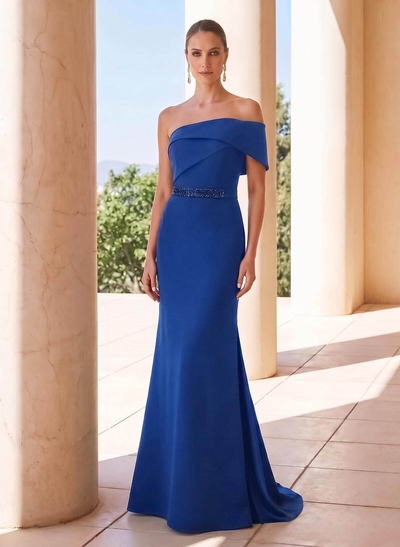 Sheath/Column One-Shoulder Floor-Length Elastic Satin Mother Of The Bride Dresses With Sequins