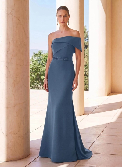 Sheath/Column One-Shoulder Floor-Length Stretch Satin Mother Of The Bride Dresses With Sequins