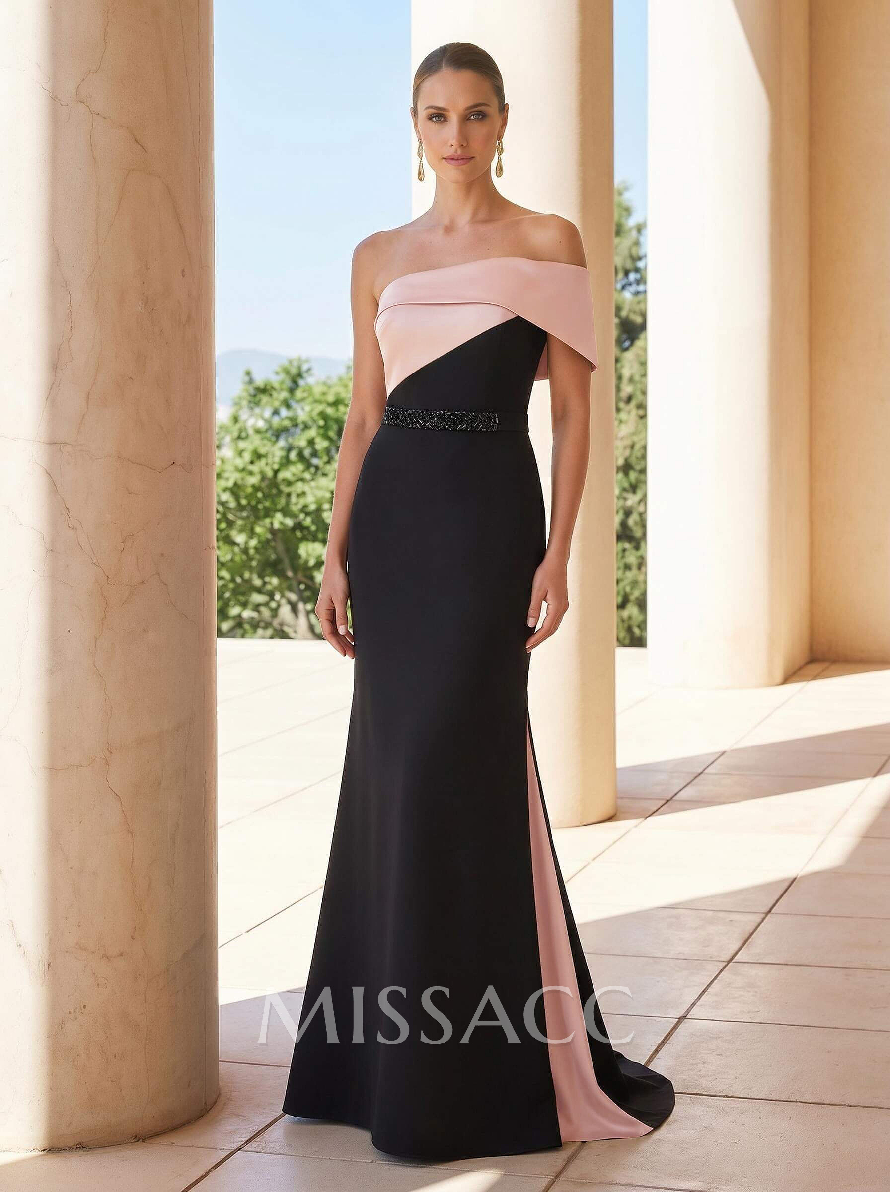 Sheath/Column One-Shoulder Floor-Length Elastic Satin Mother Of The Bride Dresses With Sequins