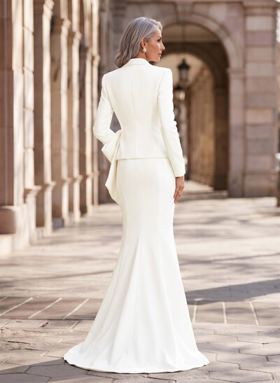 Trumpet/Mermaid V-Neck Long Sleeves Sweep Train Elastic Satin Mother Of The Bride Dresses With Bow(s)