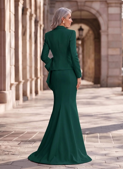 Trumpet/Mermaid V-Neck Long Sleeves Sweep Train Elastic Satin Mother Of The Bride Dresses With Bow(s)
