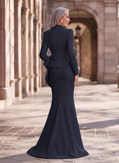 Trumpet/Mermaid V-Neck Long Sleeves Sweep Train Elastic Satin Mother Of The Bride Dresses With Bow(s)