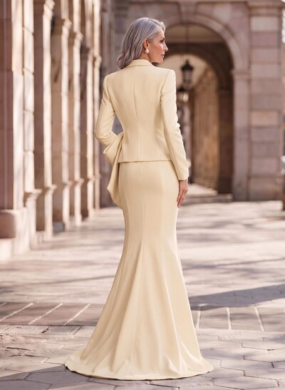 Trumpet/Mermaid V-Neck Long Sleeves Sweep Train Elastic Satin Mother Of The Bride Dresses With Bow(s)