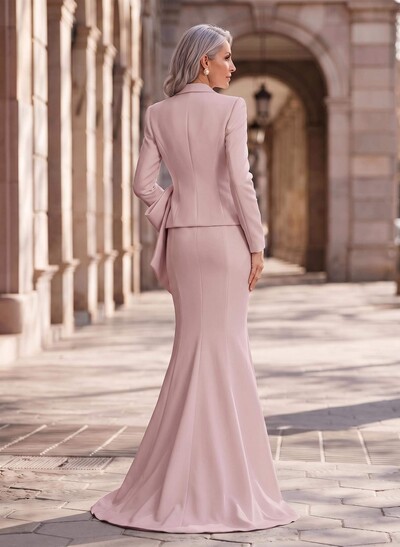 Trumpet/Mermaid V-Neck Long Sleeves Sweep Train Elastic Satin Mother Of The Bride Dresses With Bow(s)