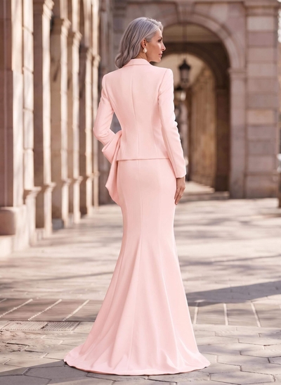 Trumpet/Mermaid V-Neck Long Sleeves Sweep Train Elastic Satin Mother Of The Bride Dresses With Bow(s)