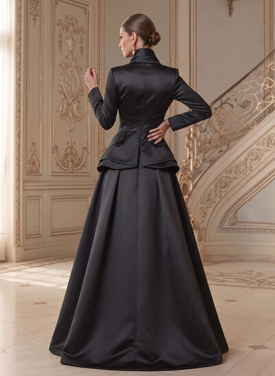 A-Line V-Neck Long Sleeves Asymmetrical Satin Mother Of The Bride Dresses