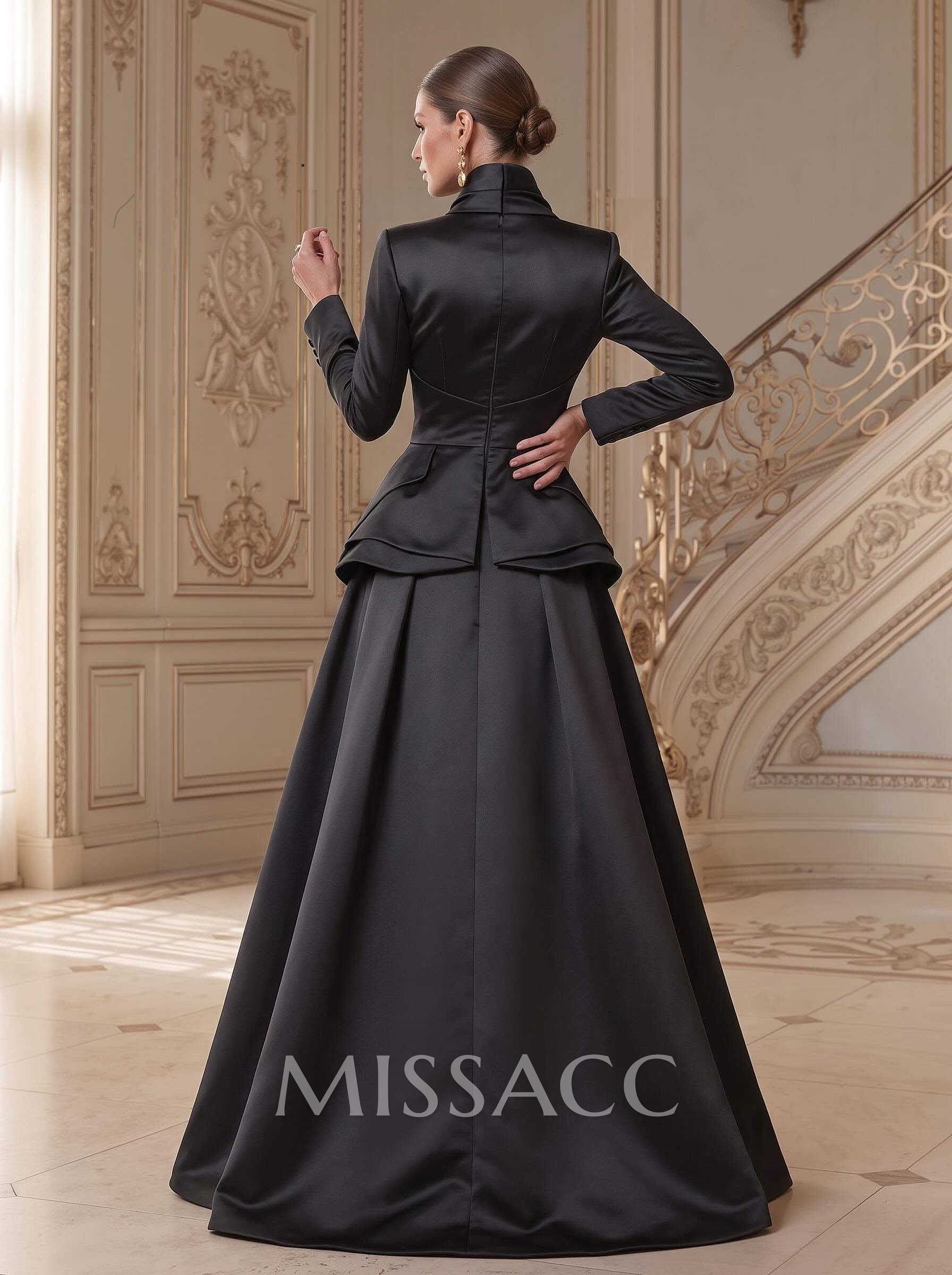 A-Line V-Neck Long Sleeves Asymmetrical Satin Mother Of The Bride Dresses