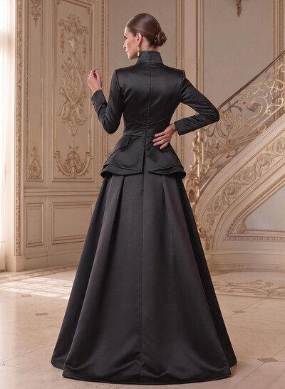A-Line V-Neck Long Sleeves Asymmetrical Satin Mother Of The Bride Dresses