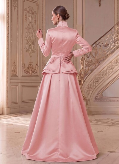 A-Line V-Neck Long Sleeves Asymmetrical Satin Mother Of The Bride Dresses