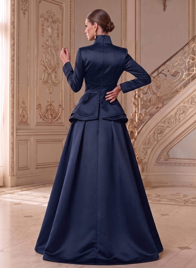 A-Line V-Neck Long Sleeves Asymmetrical Satin Mother Of The Bride Dresses