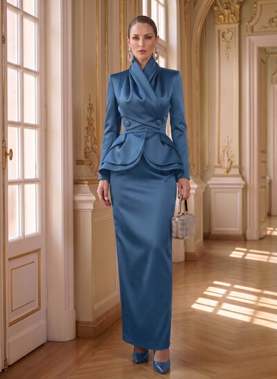 Sheath/Column High Neck Long Sleeve Floor-Length Satin Mother Of The Bride Dresses