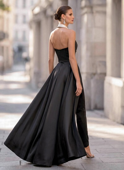 Jumpsuit/Pantsuit V-Neck Sleeveless Floor-Length Satin Mother Of The Bride Dresses With