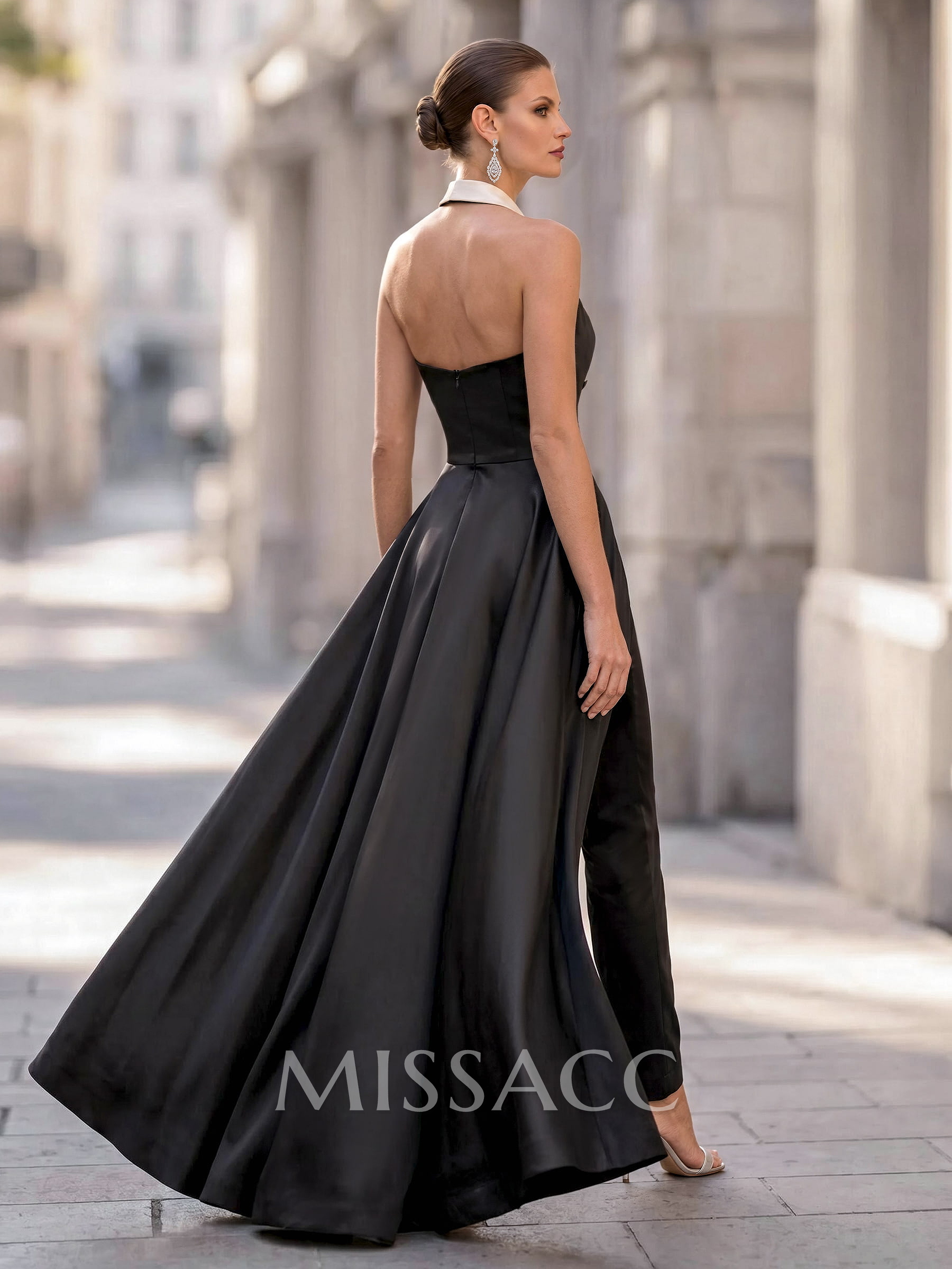 Jumpsuit/Pantsuit V-Neck Sleeveless Floor-Length Satin Mother Of The Bride Dresses With