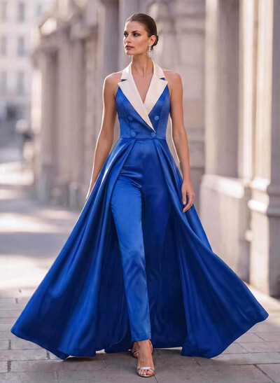 Jumpsuit/Pantsuit V-Neck Sleeveless Floor-Length Satin Mother Of The Bride Dresses With
