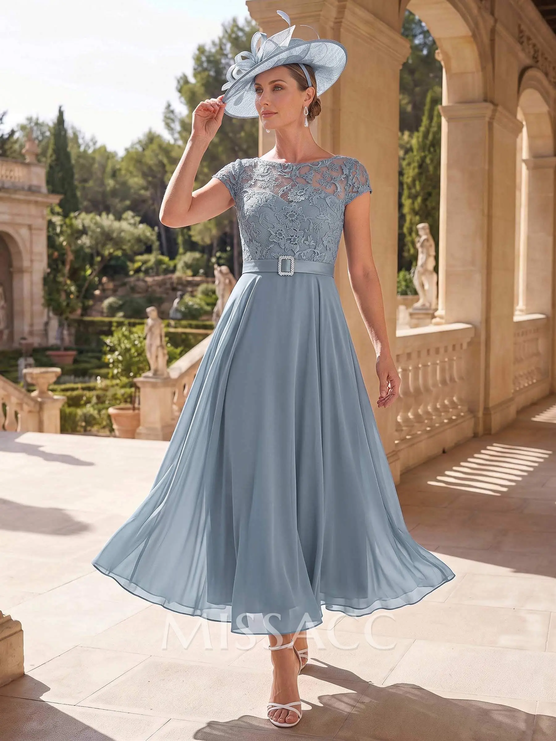 mother of the bride ankle length dresses A-Line Scoop Neck Short Sleeves Ankle-Length Chiffon/Lace With Rhinestone couture wedding dress By Anthropologie Sleeveless Tulle Color:Sand Ankle Length Available in