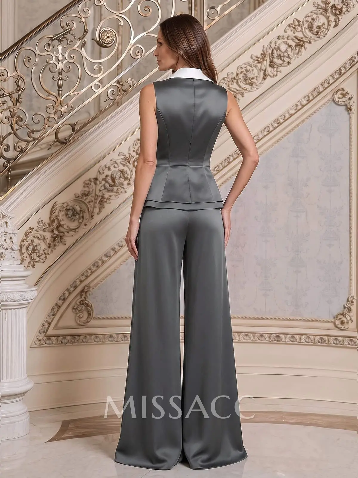 Jumpsuit/Pantsuit V-Neck Sleeveless Floor-Length Crepe Satin